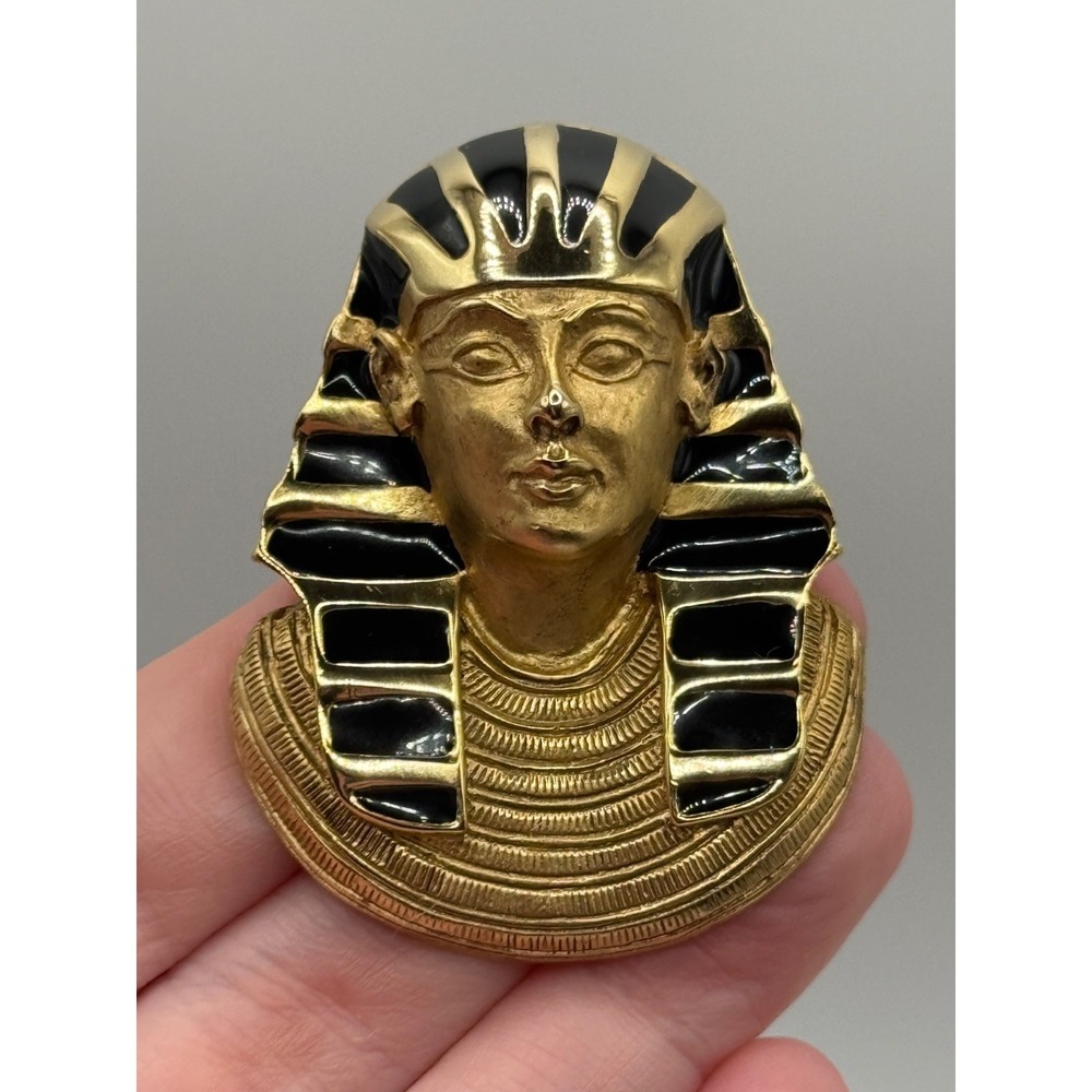 Vintage Erwin Pearl Egyptian Revival Enamel Pharaoh King Tut Brooch Pendant